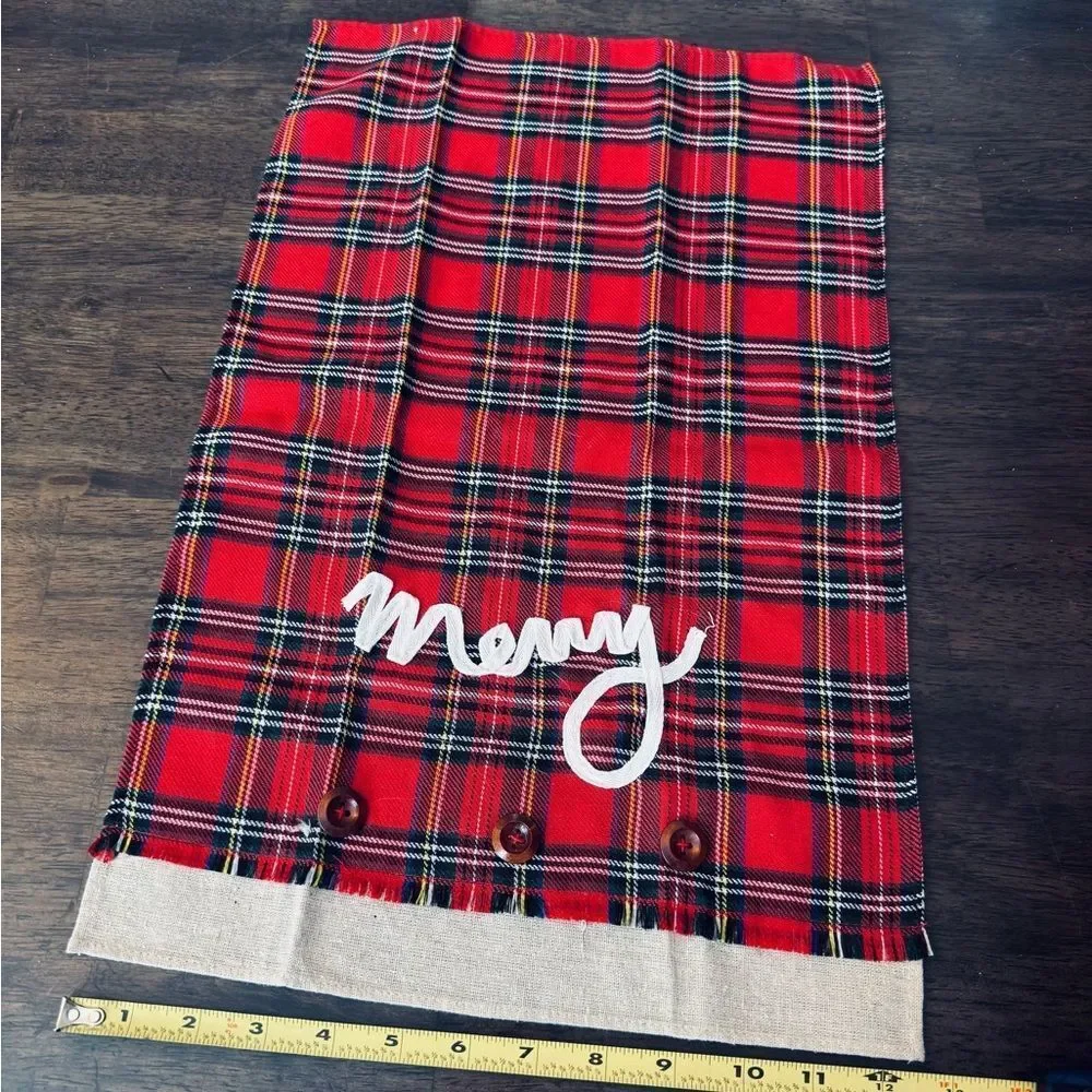 Merry Christmas Holiday Red Plaid Decorative Towel